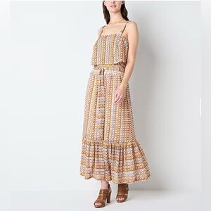 Melonie T Size 18 Sleeveless Striped Maxi Dress With Waist Tie. New With Tags